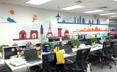 德钦教你设计办公室墙绘的方法。